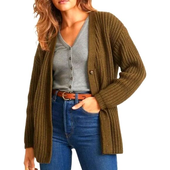 Marine Layer Sweaters - Marine Layer Ramona Oversized Cardigan Military Olive Heather Large
